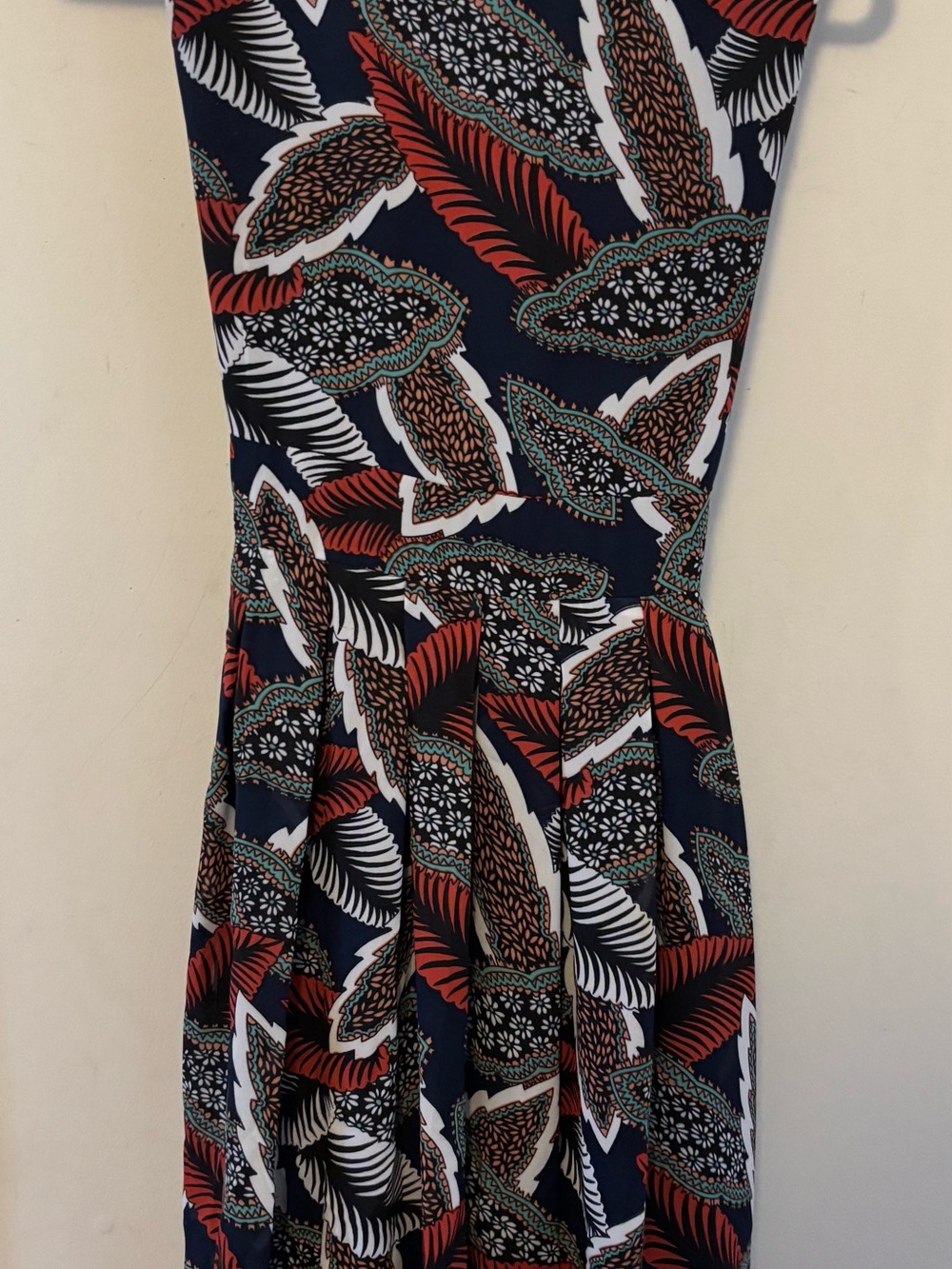 Navy Floral Maxi Dress with Rust Leaf Accents